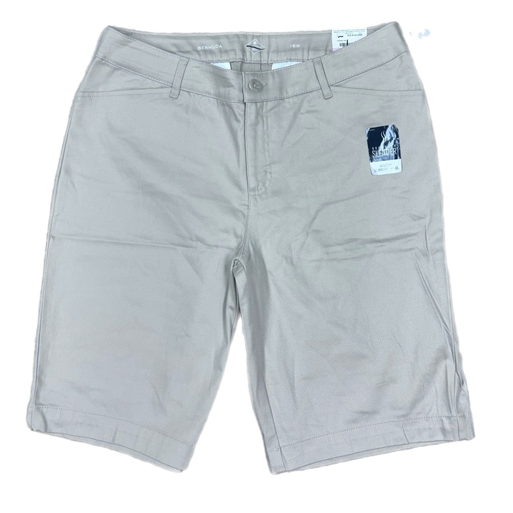 St John’s Bay Easy Fit Through Secretly Slender Bermuda Shorts 16W Oxford Tan
